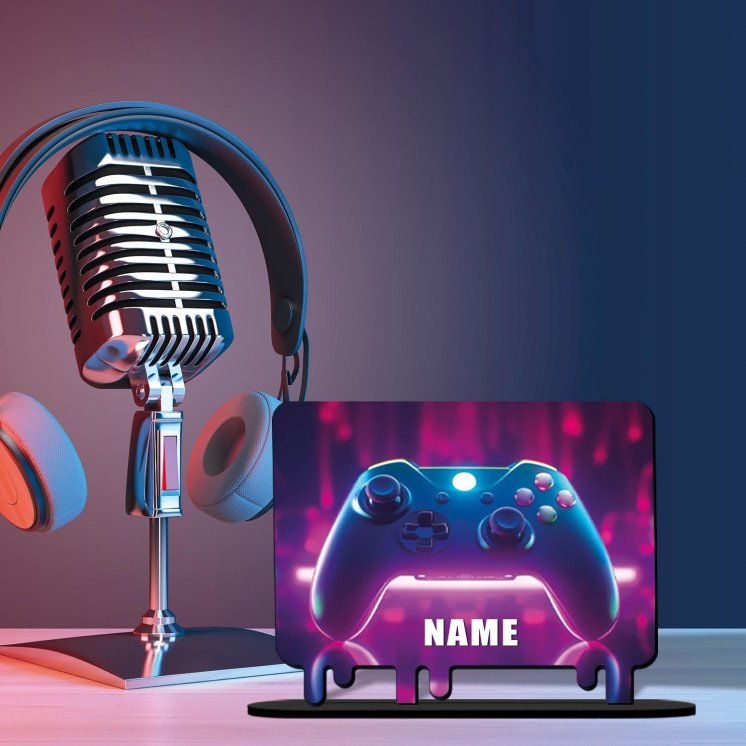 3D GAMER Personalisiert NAME auf Holz gedruckt Tischdeko - Controller Gamer Gaming (optional) Led RGB Beleuchtung - Geschenke -