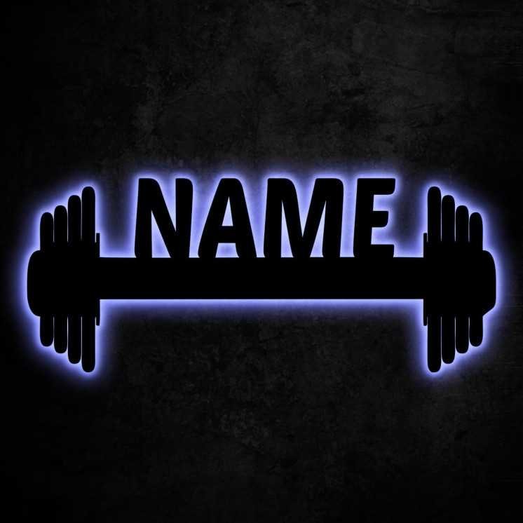 Hantel LED ,Langhantel personalisiert mit Wunsch Namen Lasergravur Schlummerlicht Nachtlicht