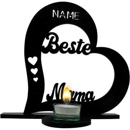 Beste Mama Muttertagsgeschenk Herz Teelichthalter personalisiert Name, zum Muttertag Geburtstag mit Kerze in 7 Farben Aus MDF