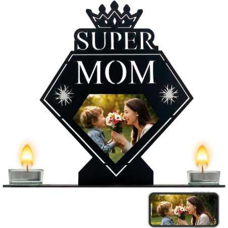 SUPER MOM - Beste Mama Muttertagsgeschenk Herz Teelichthalter personalisiert Name Herzen zum Muttertag Geburtstag mit Kerze -