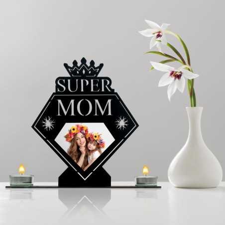 SUPER MOM - Beste Mama Muttertagsgeschenk Herz Teelichthalter personalisiert Name Herzen zum Muttertag Geburtstag mit Kerze -