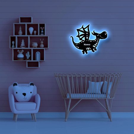 LEON FOLIEN Drache Tier LED Deko, personalisiert mit Wunsch Namen - Schlummerlicht Nachtlicht für Kinderzimmer Geschenk -