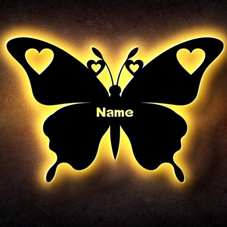 LEON FOLIEN Schmetterling Schlummerlicht LED, Butterfly personalisiert mit Wunsch Namen Lasergravur Nachtlicht für Schlafzimmer