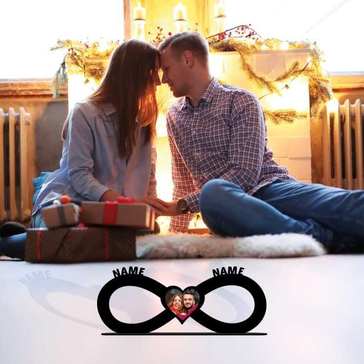 LEON FOLIEN Unendlichkeitszeichen Herz Mit Foto auf Holz gedruckt personalisiert 2 Namen - Geschenke (Optional) Beleuchtung Wand