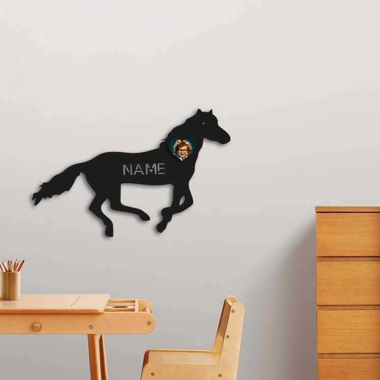 LEON FOLIEN Rennpferd Tier Pferd Mit Foto auf Holz gedruckt personalisiert Name - Geschenke (Optional) Beleuchtung Wand Lampe