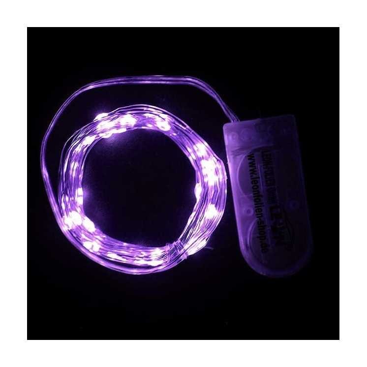 Mini LED Lichterkette Lila mit Batterie 2 Meter 20 LEDs Kupferkabel Wasserdicht Draht Klein Dekoration Weihnachten Halloween