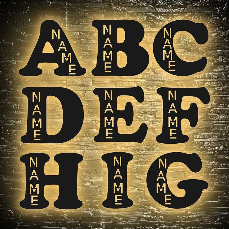 Buchstabe Led personalisierte Name auf Ihrem Anfangsbuchstaben Lasergravur aus MDF Holz Schlummerlicht Nachtlicht Alphabet