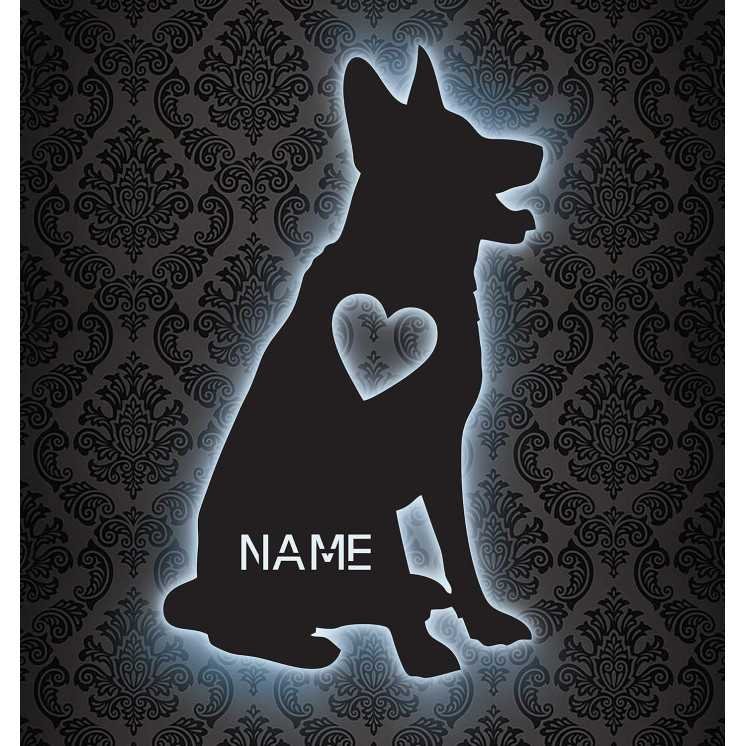 LEON - FOLIEN DOG Schlummerlicht Hund personalisiert mit Name Led Lasergravur aus MDF Holz Nachtlicht Geschenk Wandschild Deko