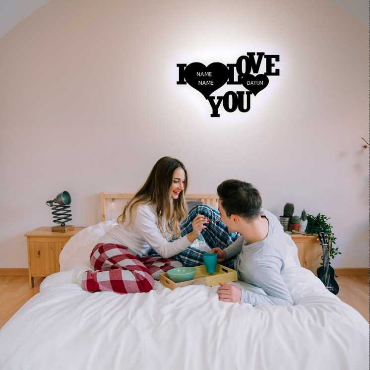 I Love You Wandschild Schlummerlicht Nachtlicht LED Deko Liebe Herzchen personalisierte Liebesbeweise mit Wunschnamen & Datum