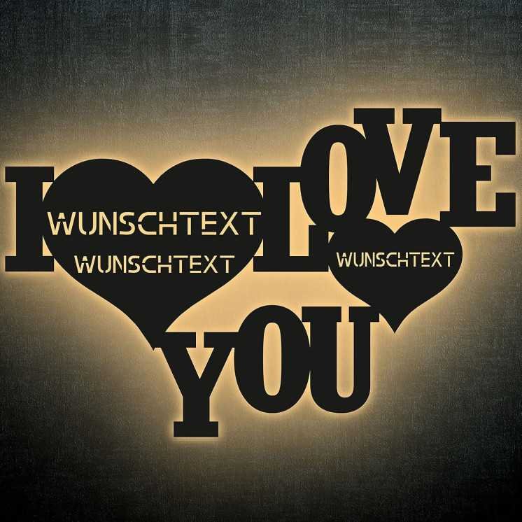 I Love You Wandschild Schlummerlicht Nachtlicht LED Deko Liebe Herzchen personalisierte Liebesbeweise mit Wunschnamen & Datum