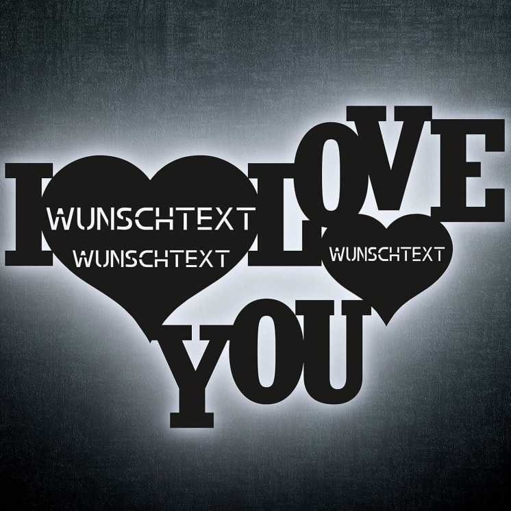 I Love You Wandschild Schlummerlicht Nachtlicht LED Deko Liebe Herzchen personalisierte Liebesbeweise mit Wunschnamen & Datum