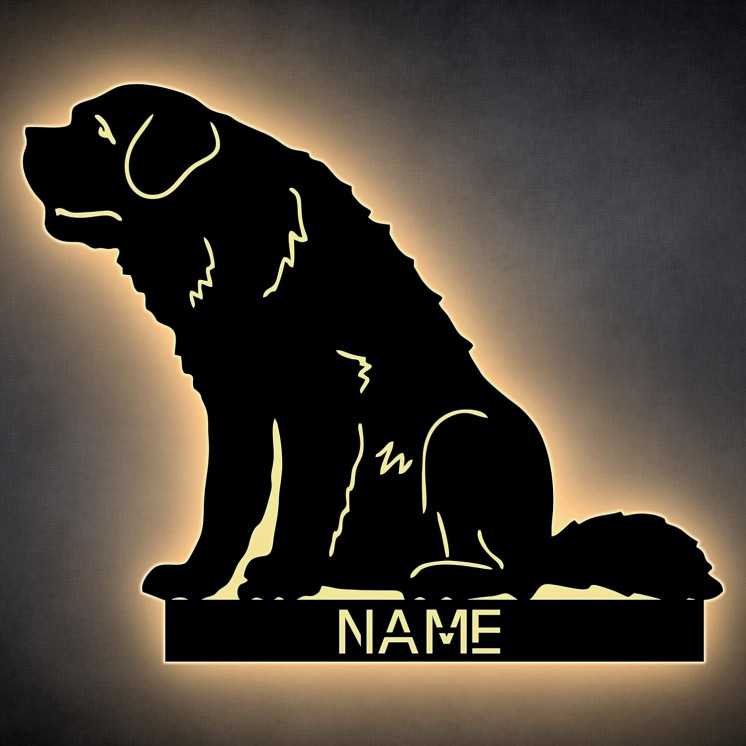 LEON FOLIEN Bernhardiner Schlummerlicht Nachtlicht LED Dekoration mit Wunschname für Hundeliebhaber Rassehund für Wohnzimmer