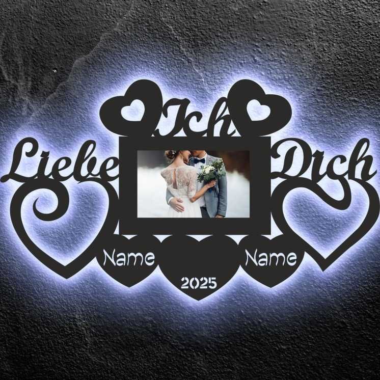 LEON FOLIEN Led Ich Liebe Dich Bilderrahmen Hochzeitsgeschenk personalisiert mit Wunschnamen Deko Abendlicht für Verlobung Braut