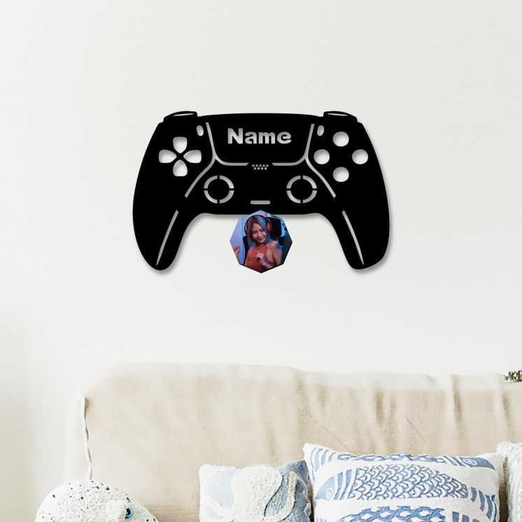 LEON FOLIEN Gaming Controller Wand Deko Mit Foto auf Holz gedruckt personalisiert Name - Geschenke (Optional) Led Beleuchtung