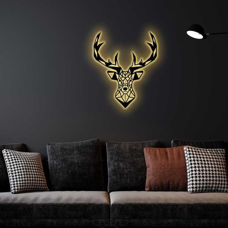 LEON FOLIEN Hirschkopf Wand deko - Led Hirsch Kopf Hirsch Wanddeko Dekoration Geschenke MDF Holz für Männer Frauen Jäger