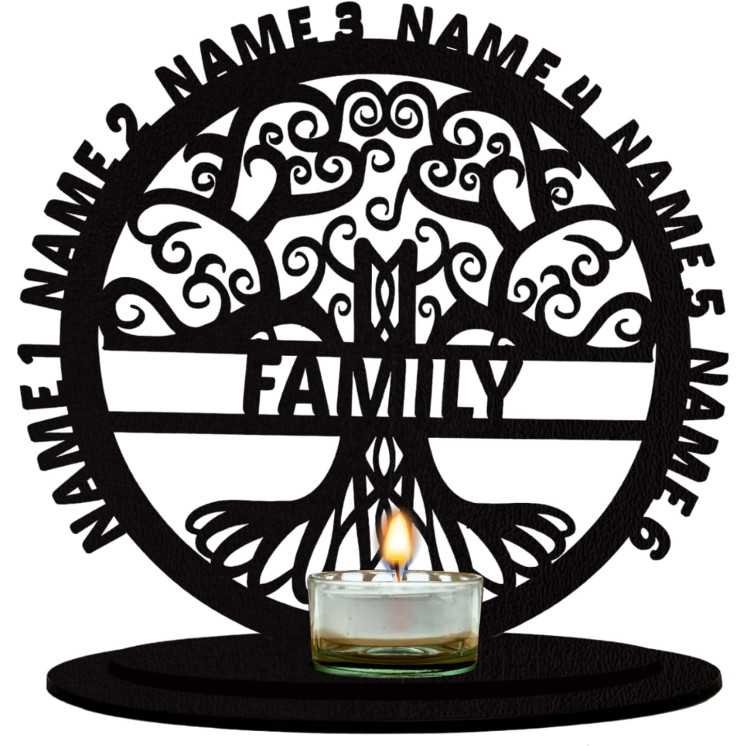 Lebensbaum Teelichthalter personalisiert mit bis zu 8 Namen Familienbaum mit Familienname Stammbaum Kerzen in 7 Farben Tischdeko