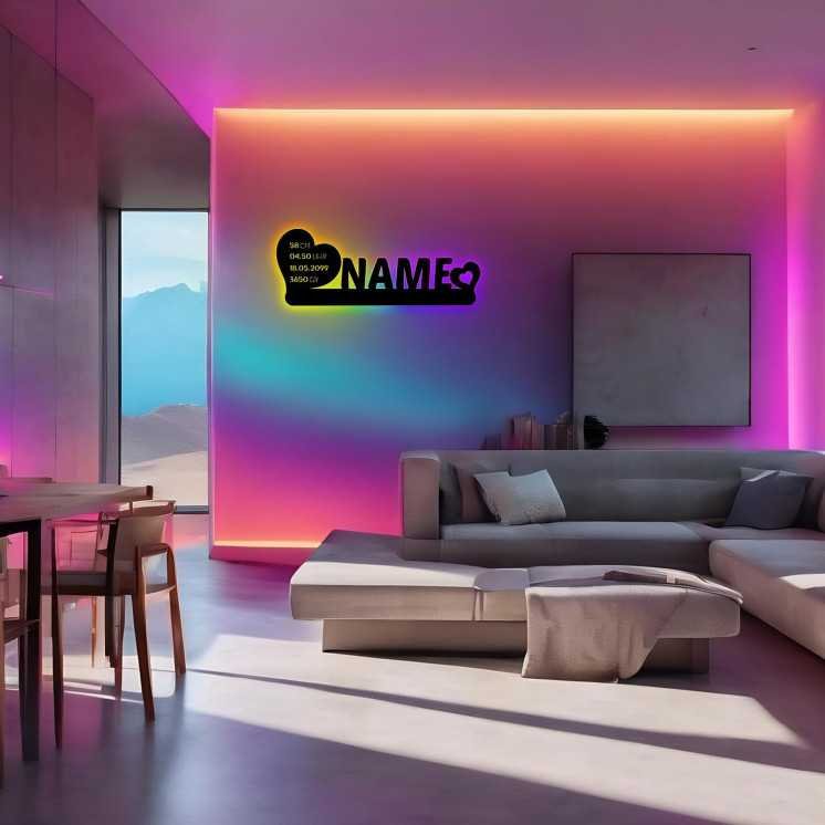 RGB Led HERZEN Deko Schlummerlicht Nachtlicht , personalisiert NAME Datum Größe Gewicht Geburtszeit Besondere Taufgeschenke