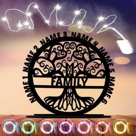 Lebensbaum personalisiert mit bis zu 8 Namen Familienbaum mit Familienname Stammbaum (Optional) Licht in 7 Farben Tischdeko