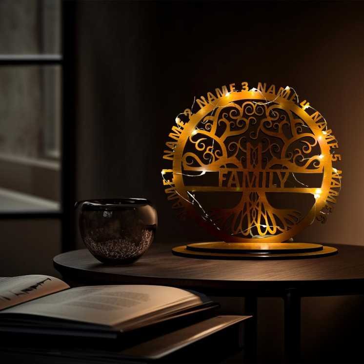 Lebensbaum personalisiert mit bis zu 8 Namen Familienbaum mit Familienname Stammbaum (Optional) Licht in 7 Farben Tischdeko