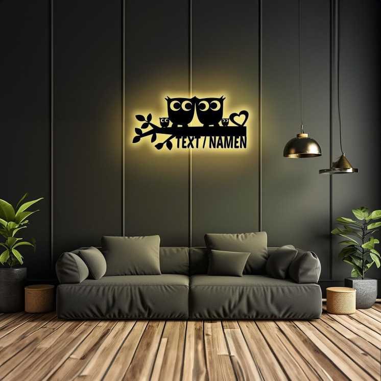 LEON FOLIEN Eule Familie Schlummerlicht Nachtlicht Wand Lampe Eulen Zauber Eule Geschenke RGB LED Deko, personalisiert mit Text
