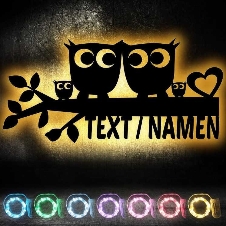 LEON FOLIEN Eule Familie Schlummerlicht Nachtlicht Wand Lampe Eulen Zauber Eule Geschenke RGB LED Deko, personalisiert mit Text