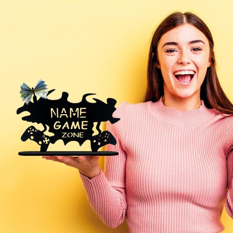 Tischdeko GAME ZONE - Personalisiert NAME Geschenke - Besondere Geschenke für Videospiel - (optional) LED Lichterkette - in 7