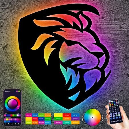 LEON FOLIEN Löwenkopf RGB Led Löwe Wanddekoration Wanddeko Geometrische Ornamente Minimalistische Wandkunst Hängende Deko -
