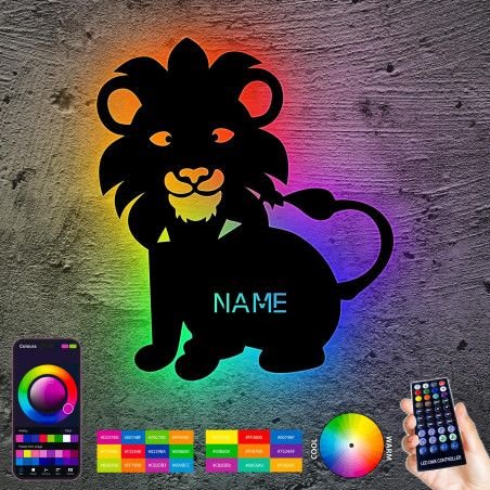 RGB LED Personalisierte Löwe Wandlampe MDF Holz, Wandleuchte, Schlummerlicht, Wandlicht für Baby & Kind, Kinderzimmer - Lampe