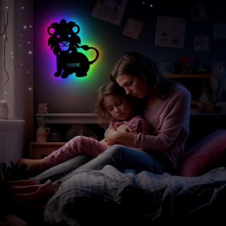 RGB LED Personalisierte Löwe Wandlampe MDF Holz, Wandleuchte, Schlummerlicht, Wandlicht für Baby & Kind, Kinderzimmer - Lampe
