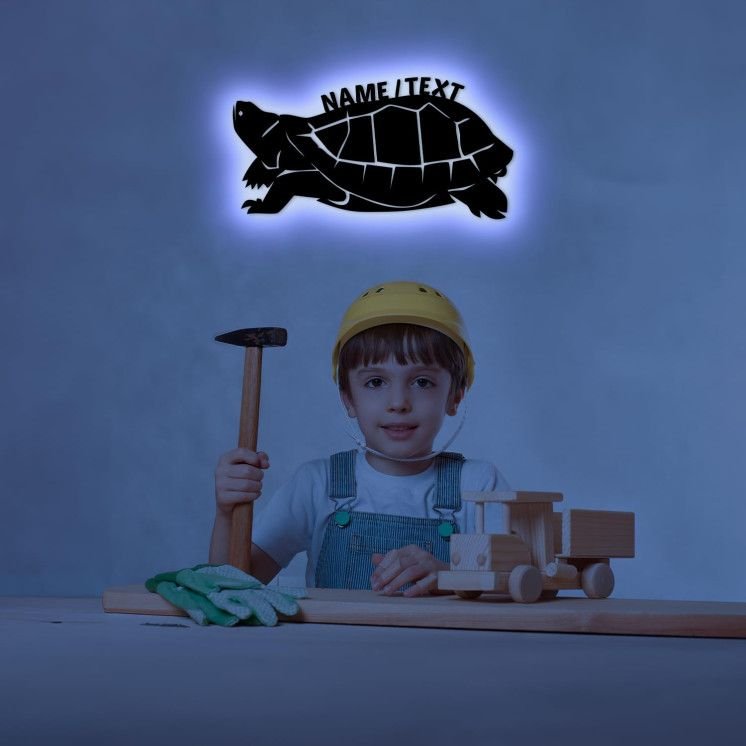 Schildkröte - Lampe RGB LED Nachtlicht Wand Schlummerlicht Holz Deko Figur für Wohnzimmer Kinder - Zimmer in 7 Farbe