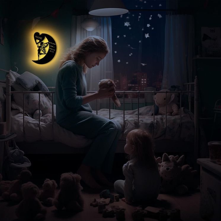 Schlummerlicht Nachtlicht RGB Led Lampe personalisiert "Fee auf Mond" Geschenke zur Geburt Feen Geschenk mit Name Geburtsdaten