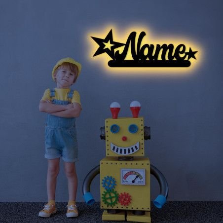 LEON FOLIEN LED Deko Schlummerlicht Nachtlicht Sterne, personalisiert mit Wunsch Namen Abendlicht Kinderzimmer Wohnzimmer