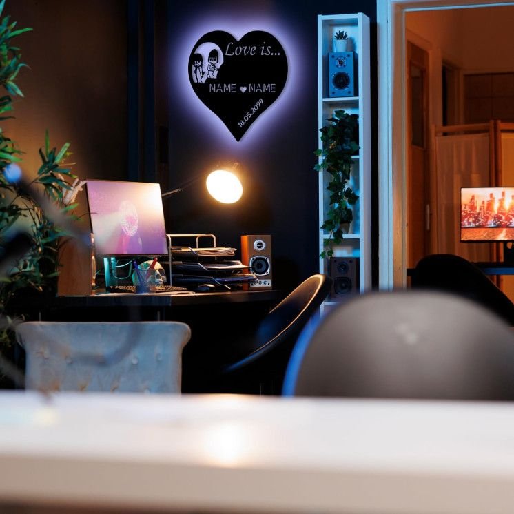 Love is Herz RGB LED Herz personalisiert mit 2 Namen & Datum Deko Hochzeitsgeschenk Brautpaar - Individuelles Geschenk zur