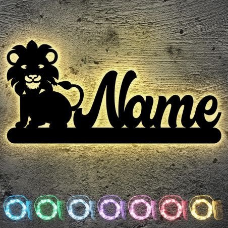 LEON FOLIEN Löwe LED Deko Schlummerlicht Nachtlicht LION, personalisiert mit Wunsch Namen Abendlicht Kinderzimmer Wohnzimmer